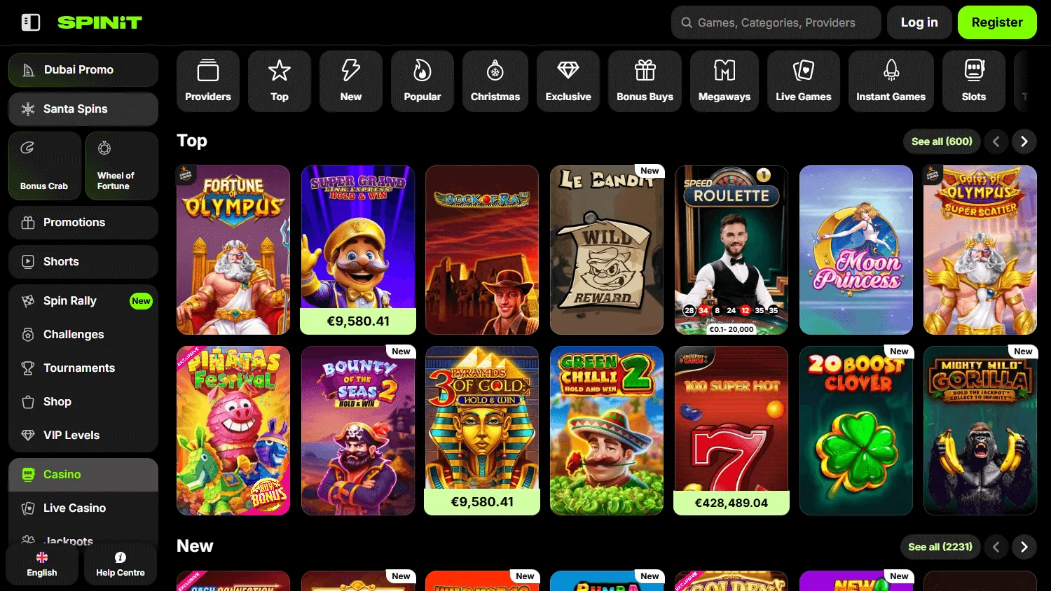 Spinit Casino desktop games lobby