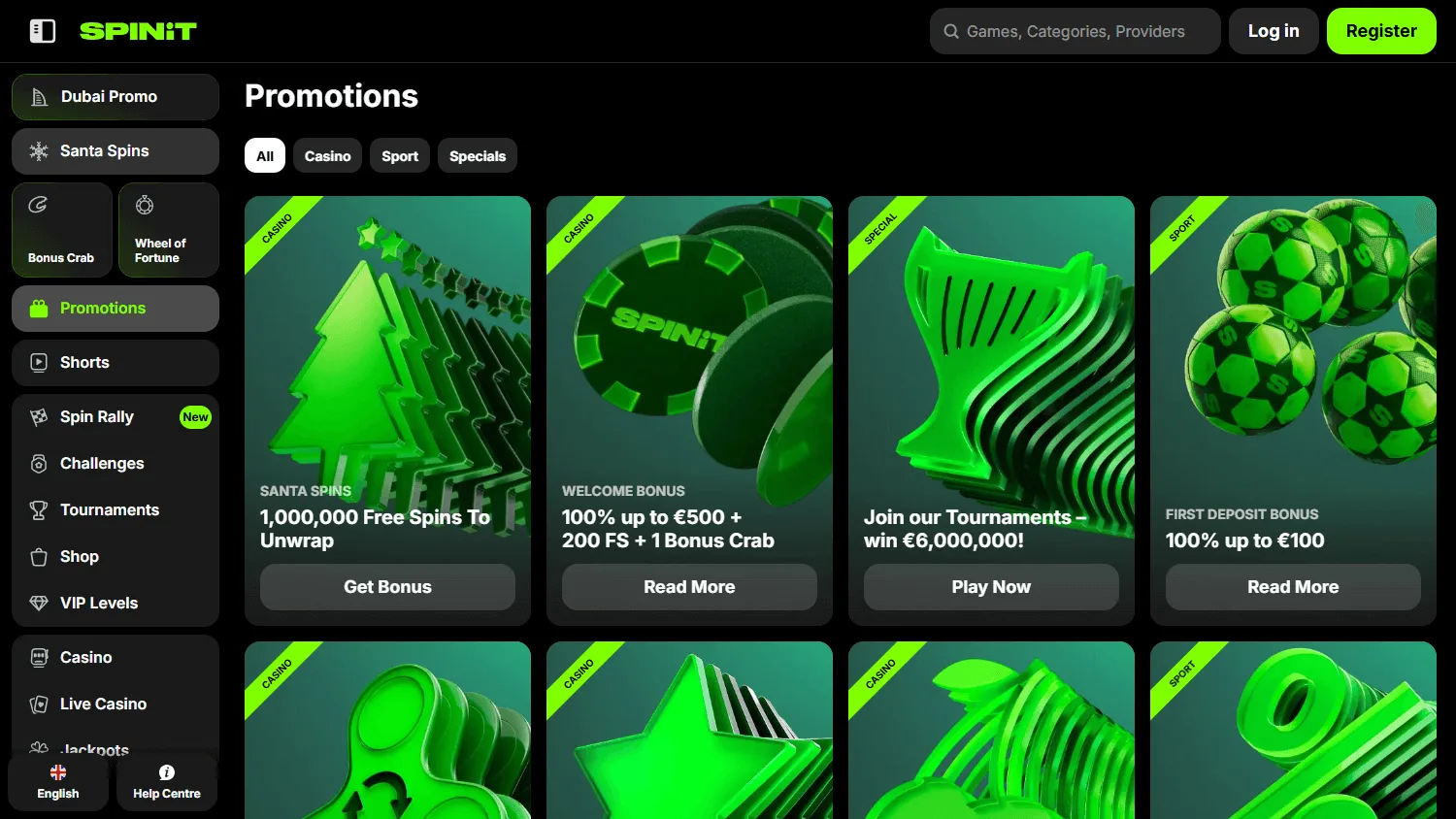 Spinit Casino desktop promotions area