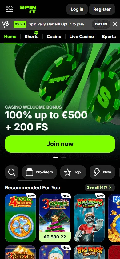 Spinit Casino mobile home experience