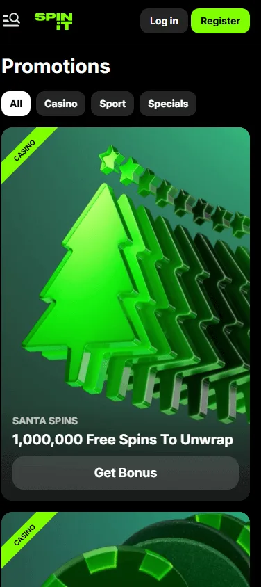 Spinit Casino mobile promotions area